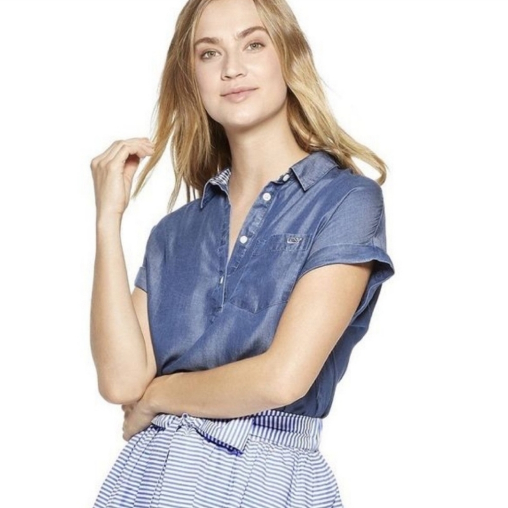 Vineyard Vines Chambray Short Sleeve Top